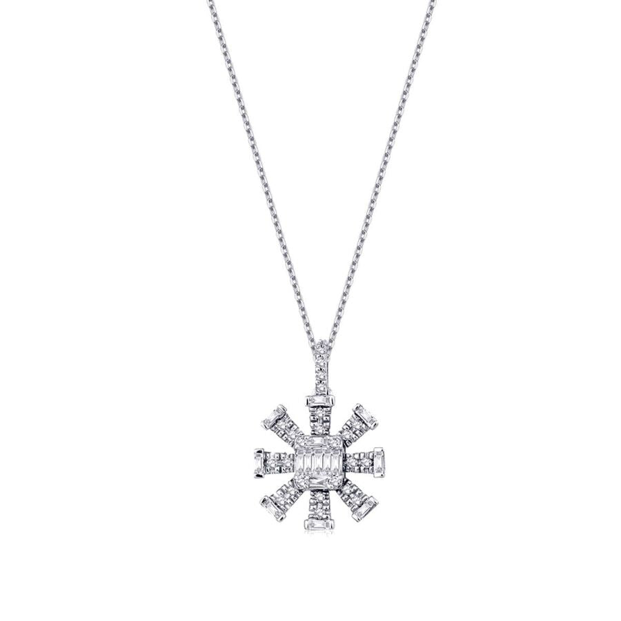 0,23 Carat Diamond Snowflake Baguette Necklace