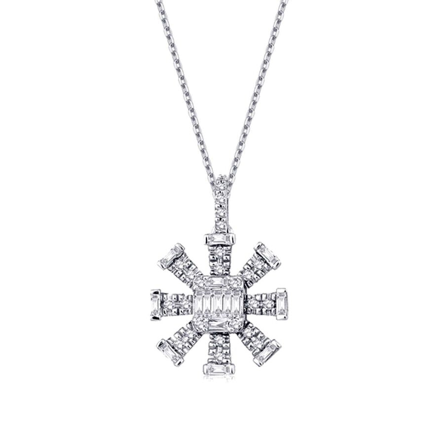 0,23 Carat Diamond Snowflake Baguette Necklace