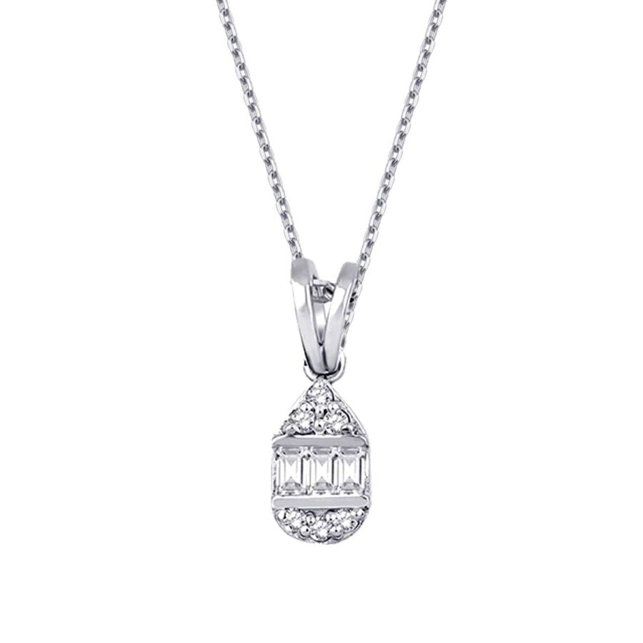 0,07 Carat Diamond Pear Baguette Necklace