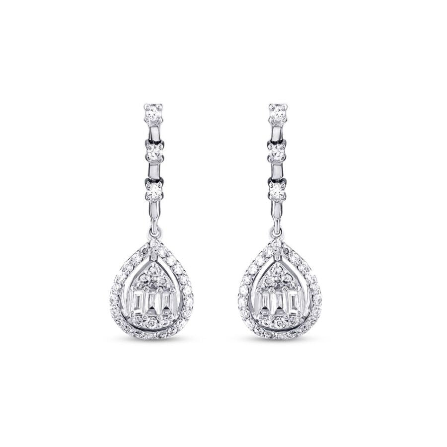 0.37 Carat Baguette Pear Diamond Earrings