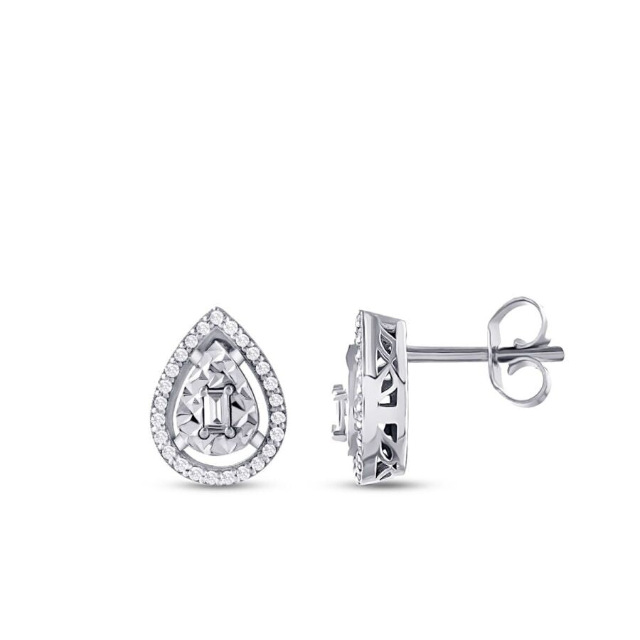 0,21 Carat Diamond Pear Baguette Earrings