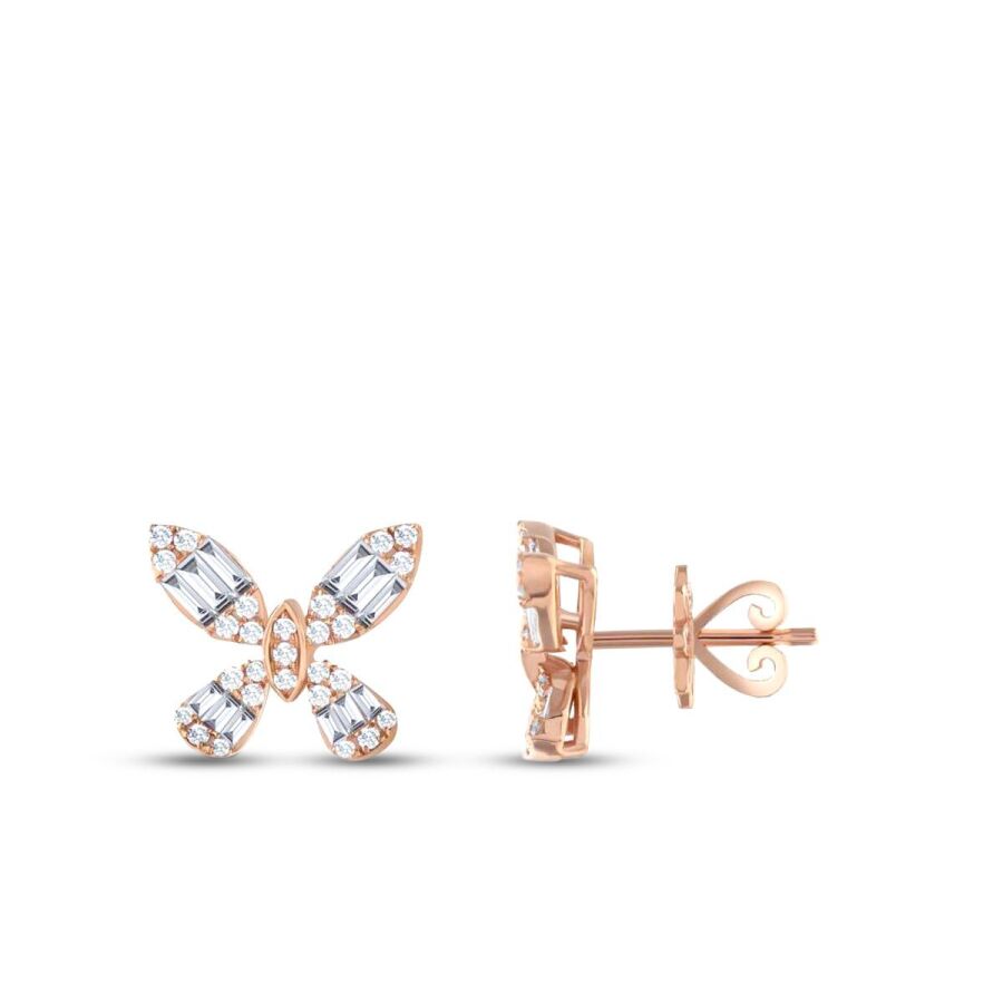 0,58 Carat Diamond Baguette Butterfly Earrings
