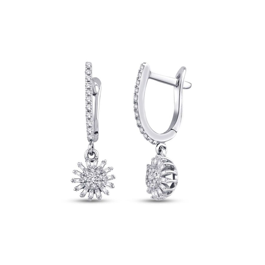 0,39 Carat Diamond Flower Baguette Earrings