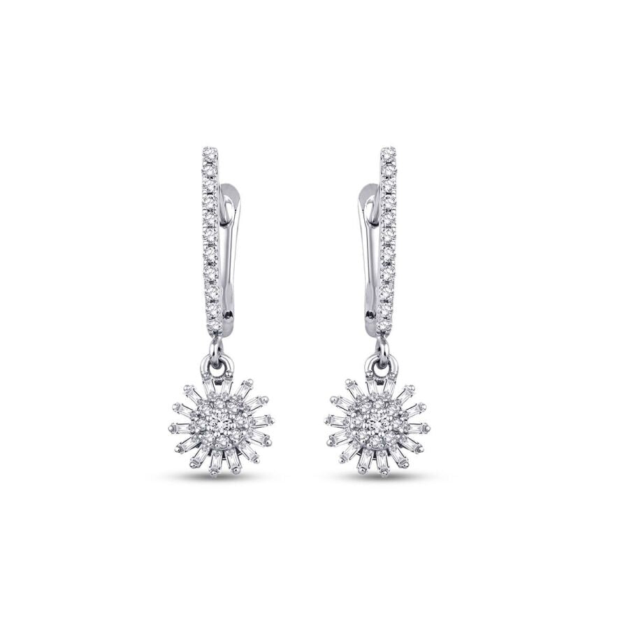 0,39 Carat Diamond Flower Baguette Earrings