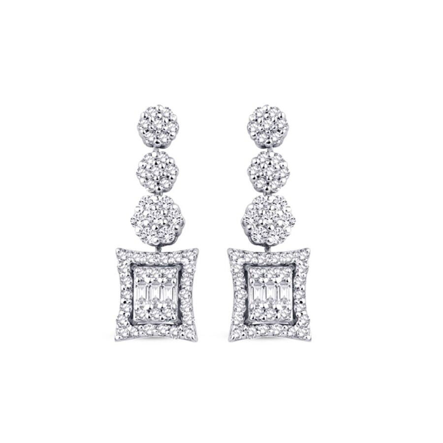 0.40 Carat Diamond Flower Baguette Earrings