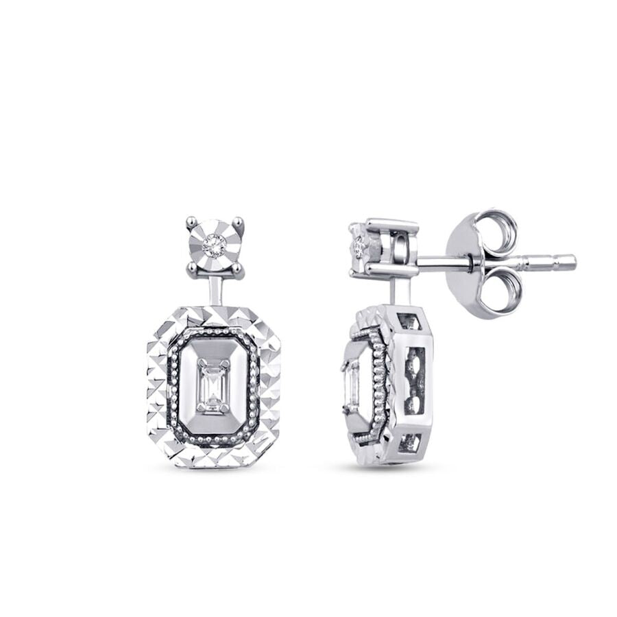 0,09 Carat Diamond-Effect Baguette Earrings
