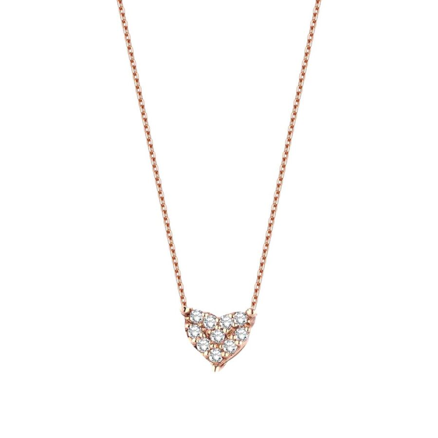 0,10 Carat Diamond Rose Gold Heart Necklace