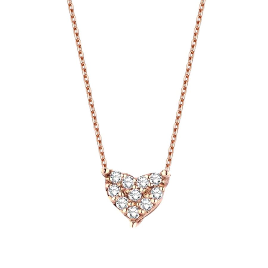0,10 Carat Diamond Rose Gold Heart Necklace