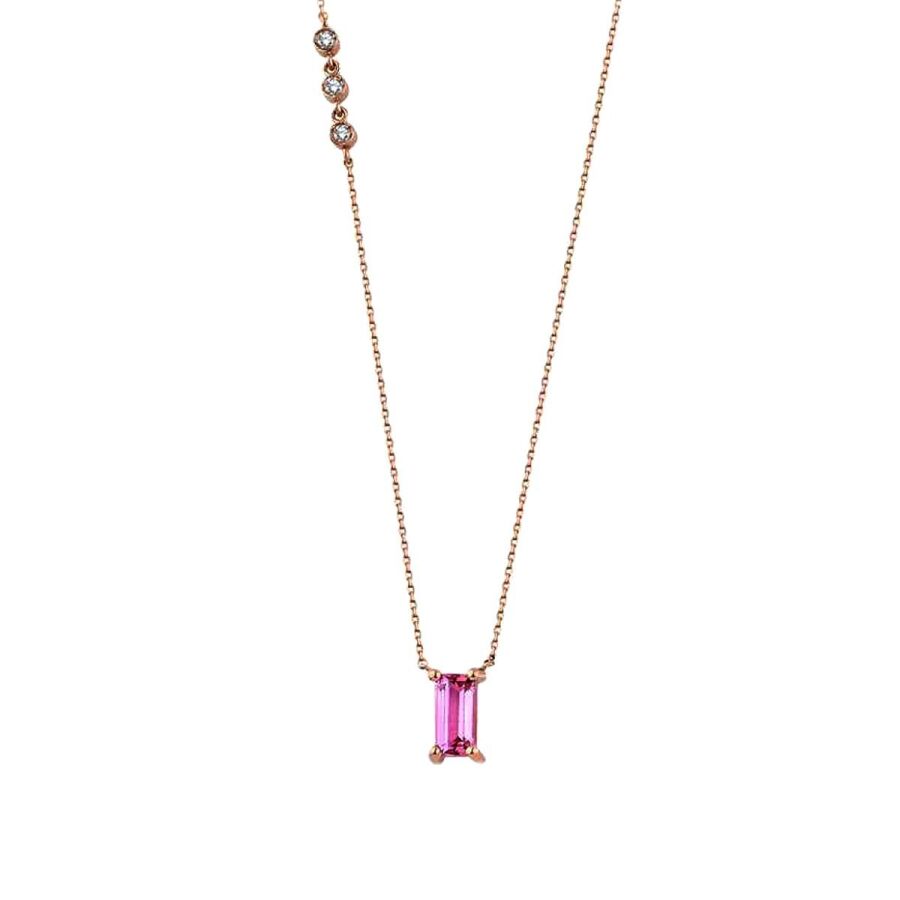 1,48 Carat Diamond Pink Stone Necklace