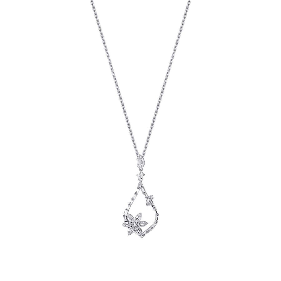 0,63 Carat Diamond Flower Baguette Necklace