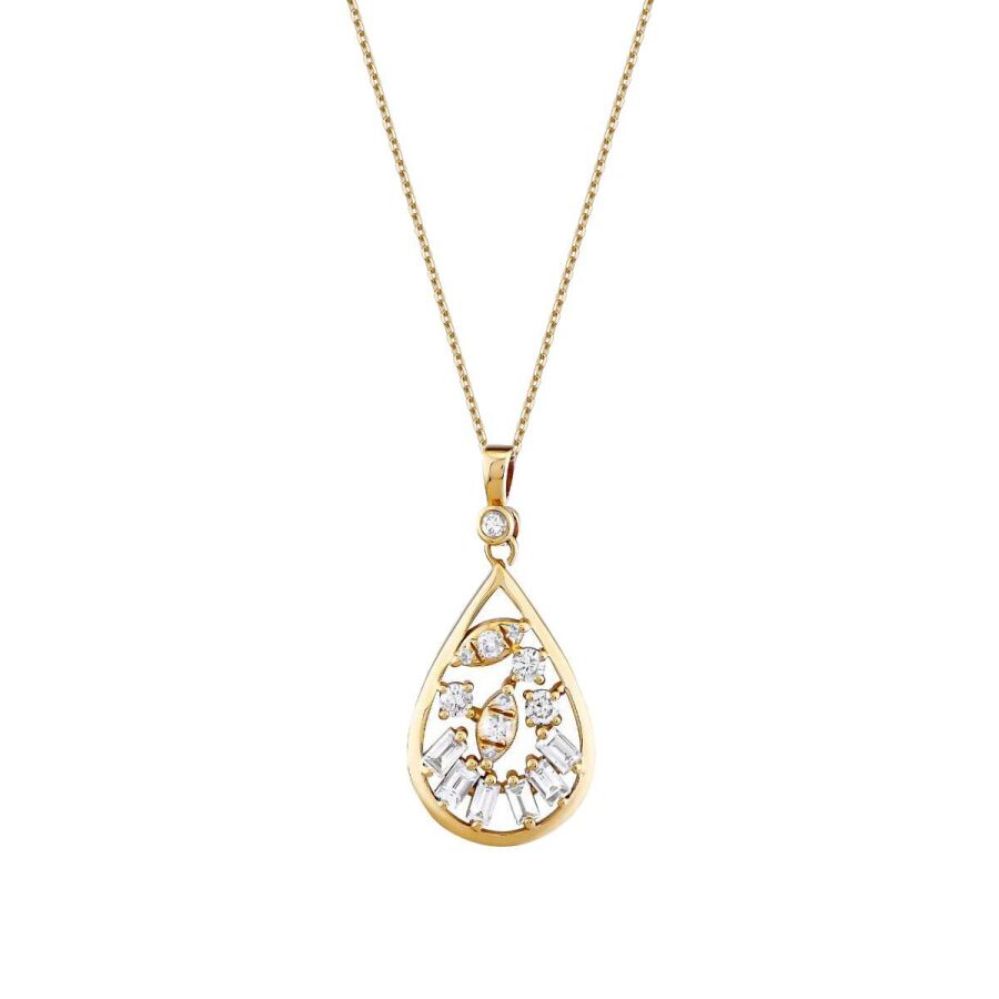 0,37 Carat Diamond Pear Baguette Necklace