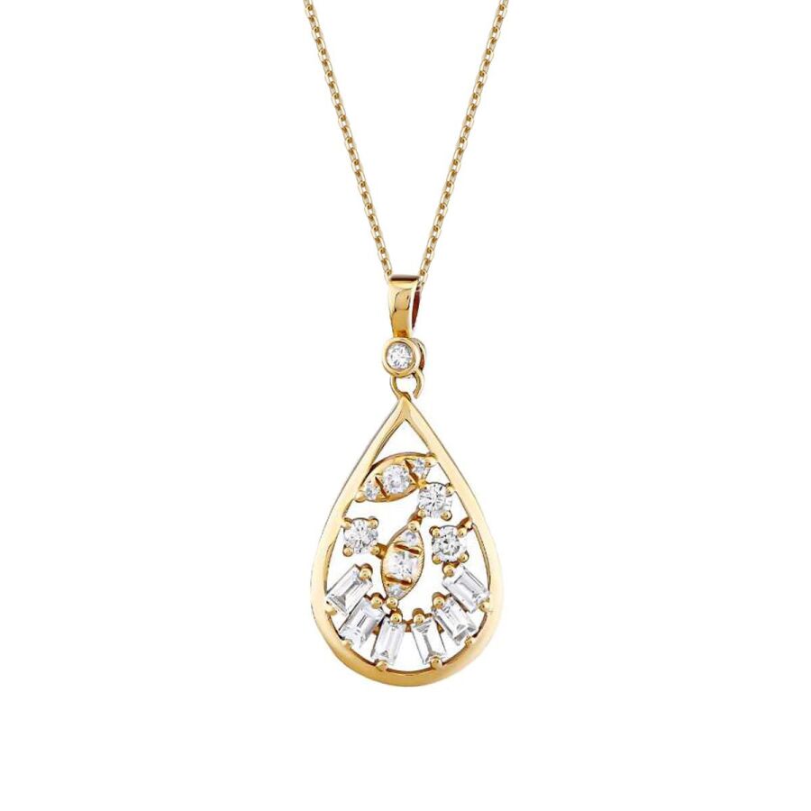 0,37 Carat Diamond Pear Baguette Necklace