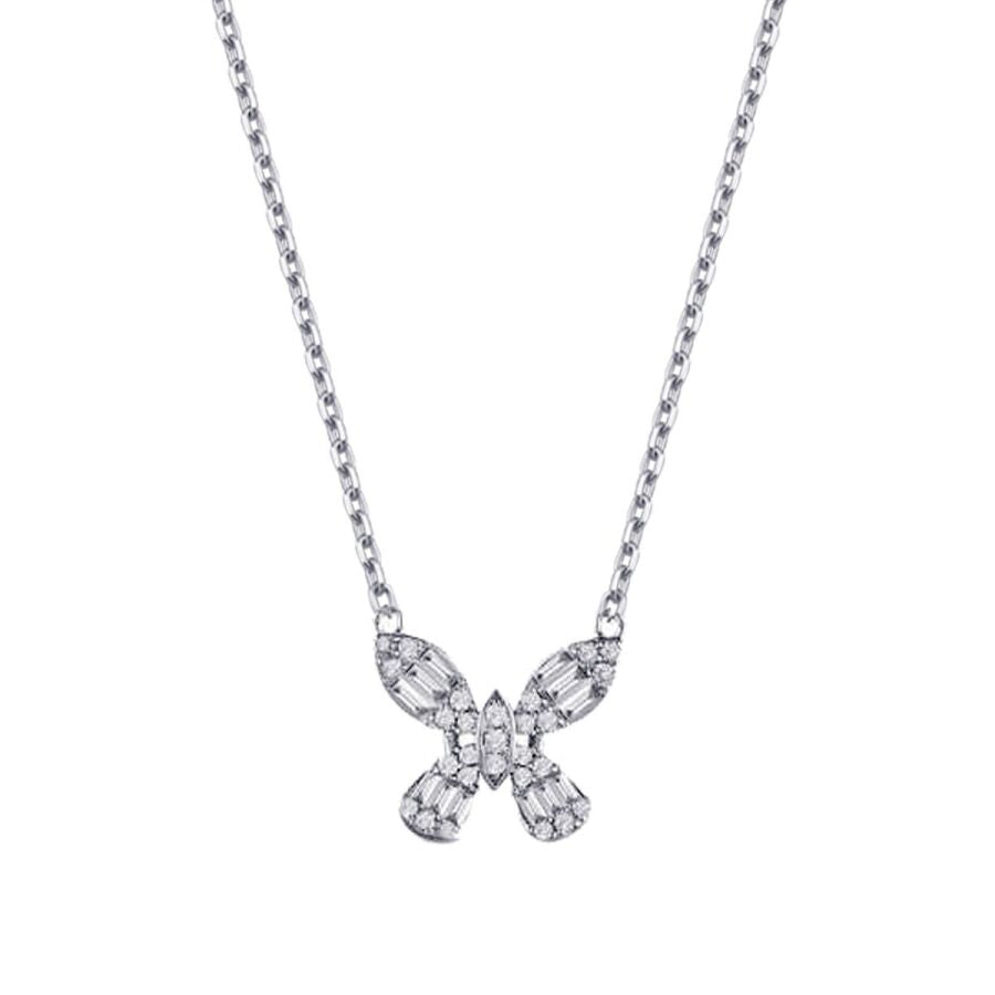 0,38 Carat Diamond Butterfly Baguette Necklace