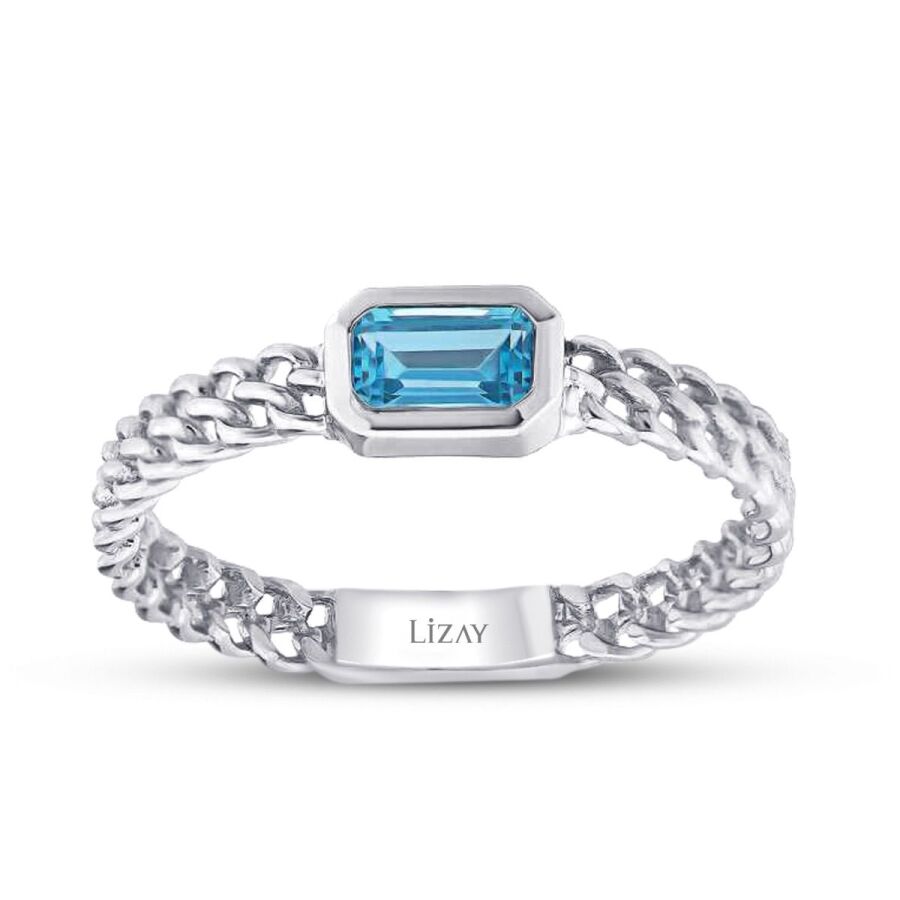 0,37 Carat Blue Topaz Emerald Cut Ring