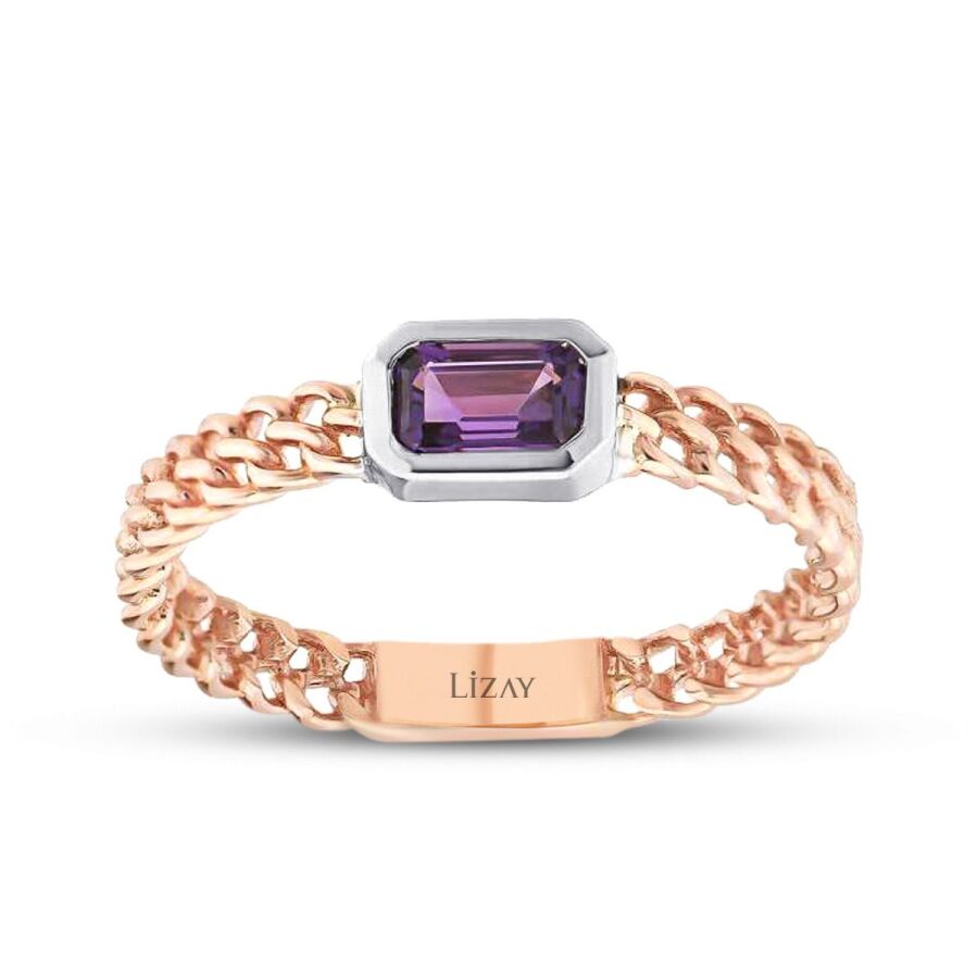 0,28 Carat Amethystt Emerald Cut Ring
