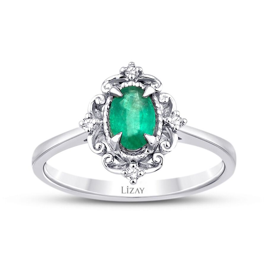 0,35 Carat Diamond Emerald Ring
