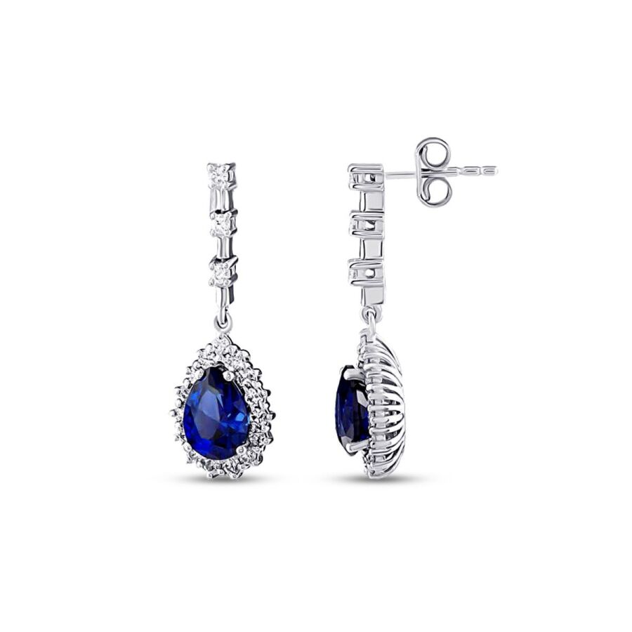 3,44 Carat Diamond Pear Sapphire Earrings