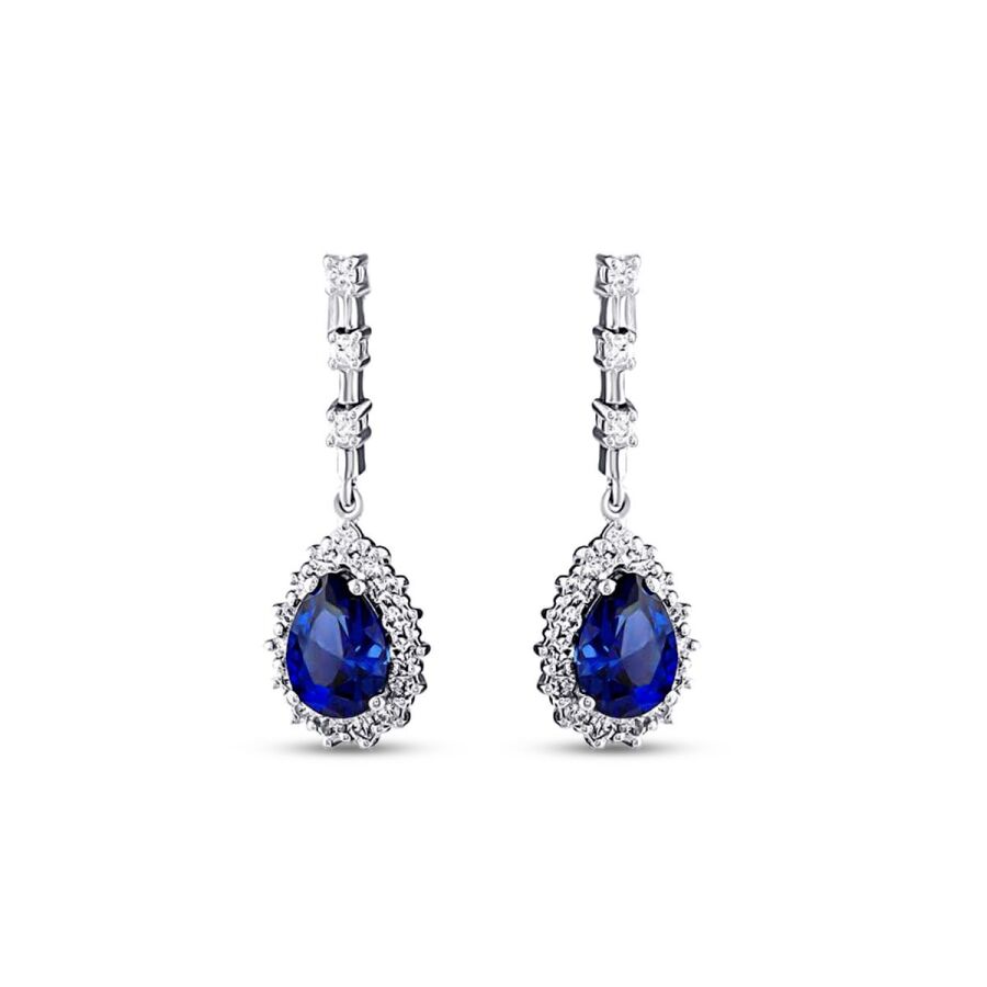 3,44 Carat Diamond Pear Sapphire Earrings