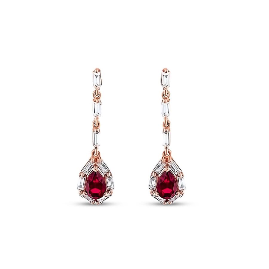 1,48 Carat Diamond Baguette Ruby Earrings