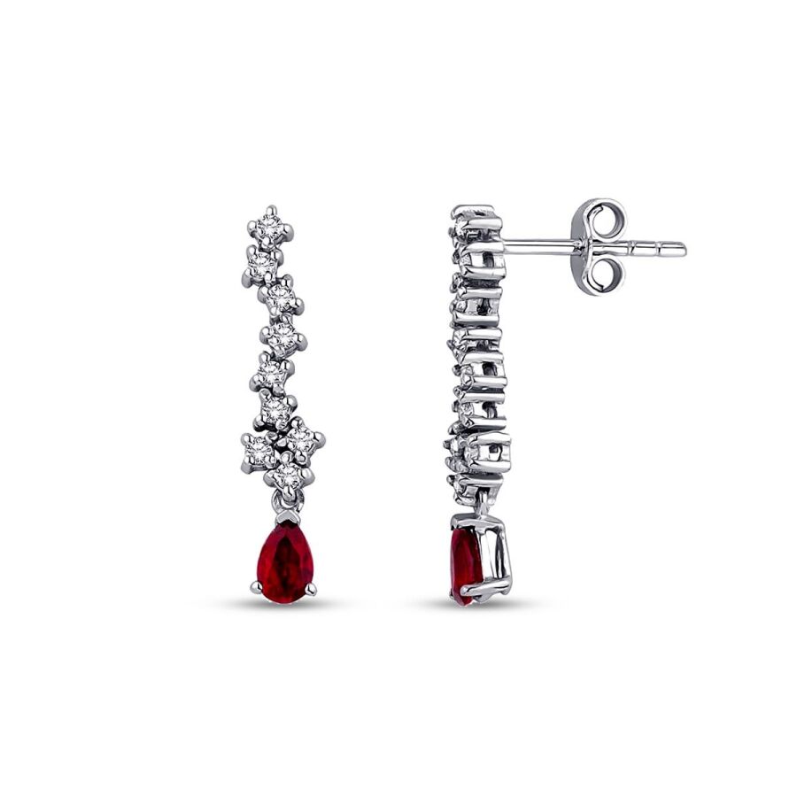 0,89 Carat Diamond Ruby Earrings