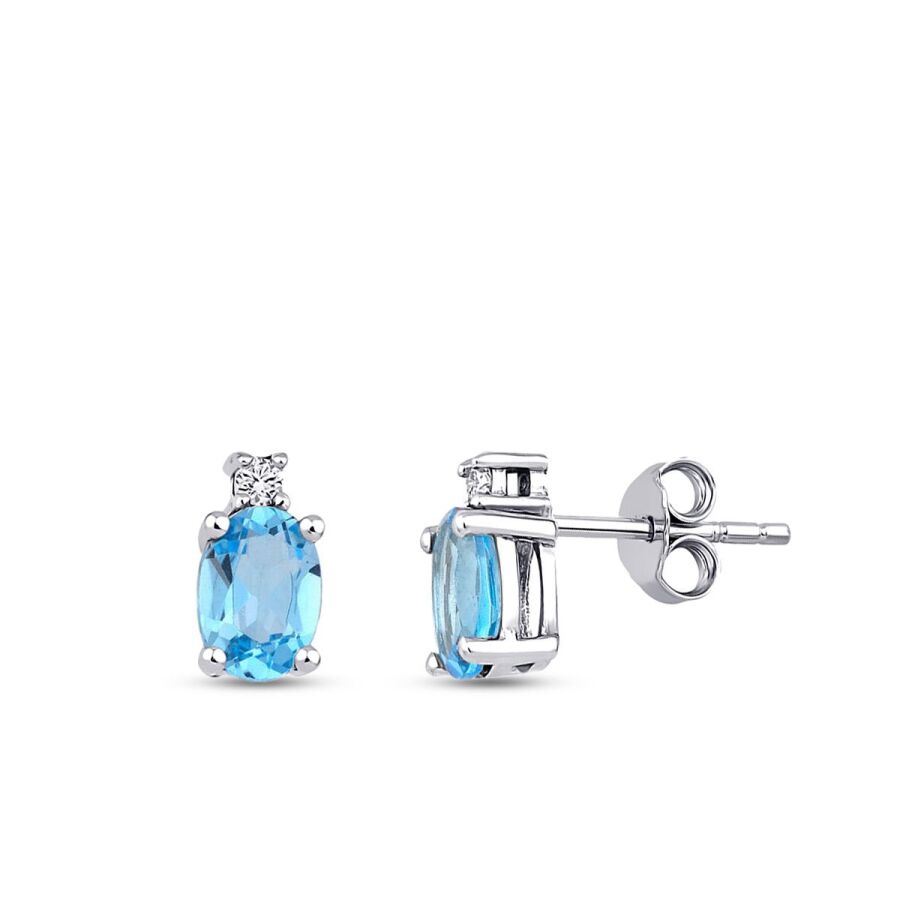 1,89 Carat Diamond Blue Topaz Earrings