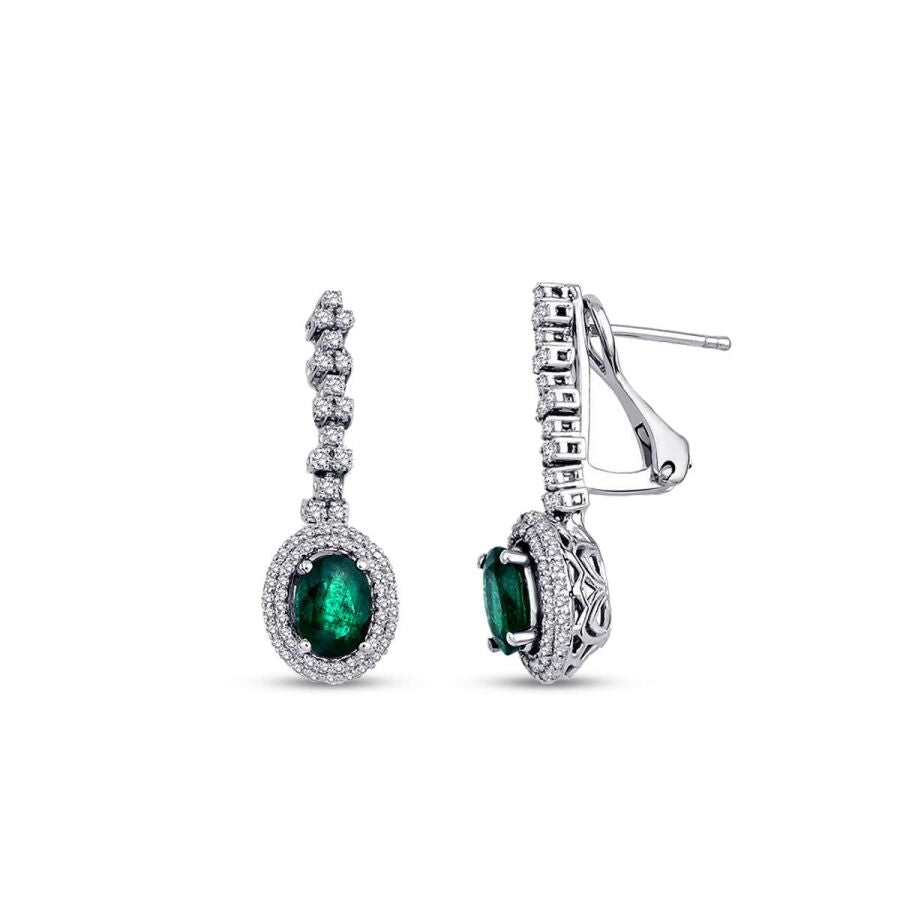1,93 Carat Diamond Emerald Earrings