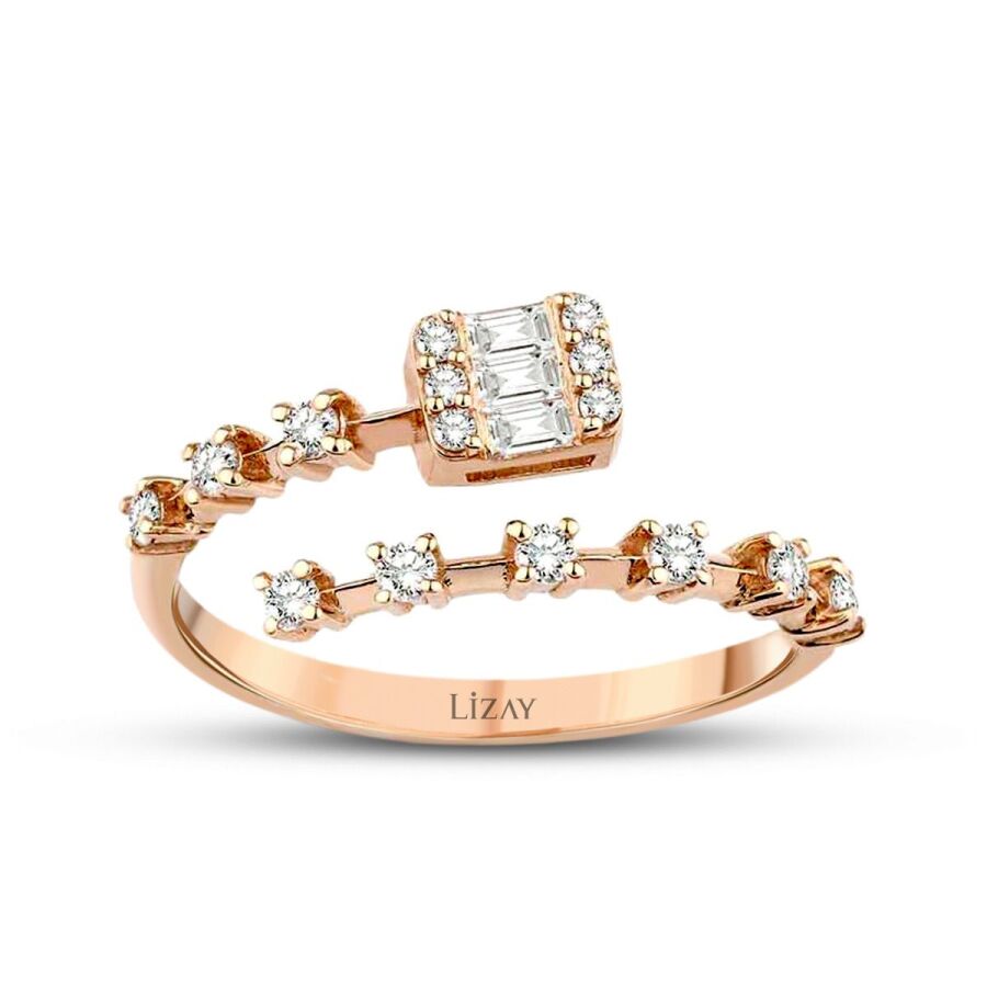 0,24 Carat Diamond Rose Gold Baguette Ring