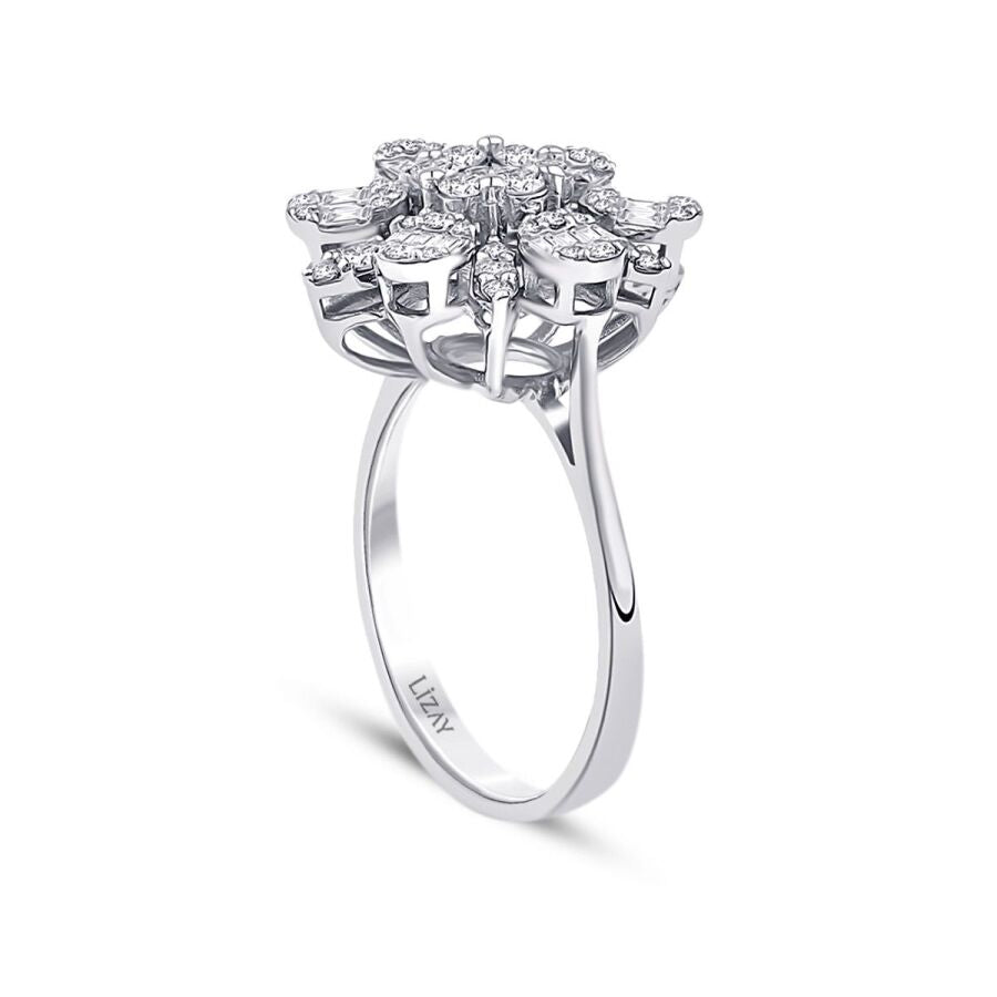 0,80 Carat Diamond Flower Baguette Ring