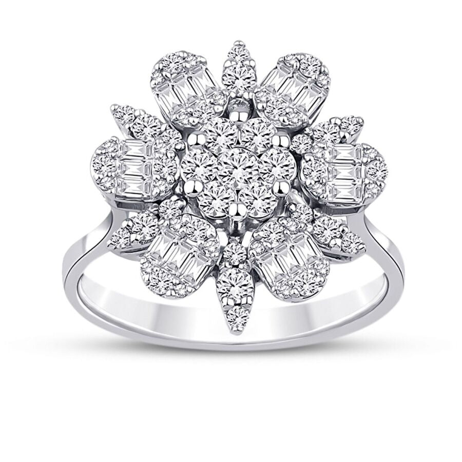 0,80 Carat Diamond Flower Baguette Ring