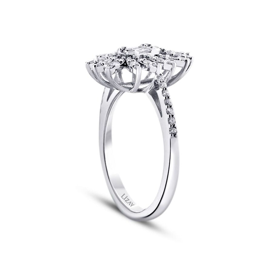 0,48 Carat Diamond Baguette Flower Ring