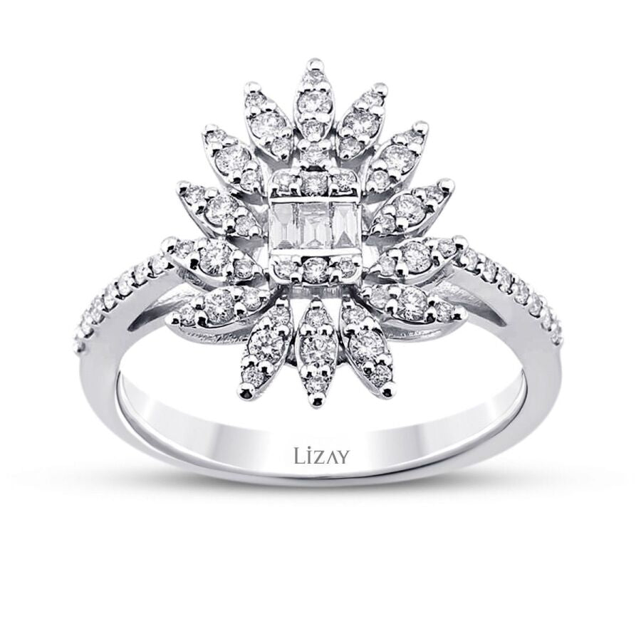 0,48 Carat Diamond Baguette Flower Ring