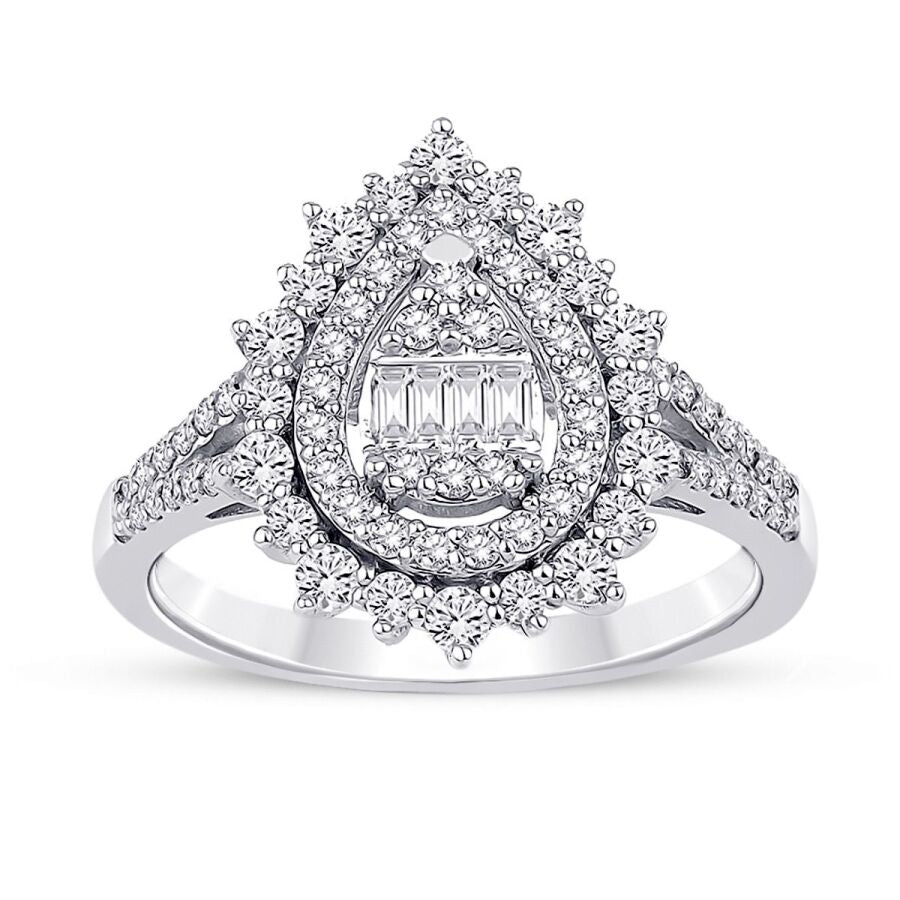 0,67 Carat Diamond Pear Baguette Ring
