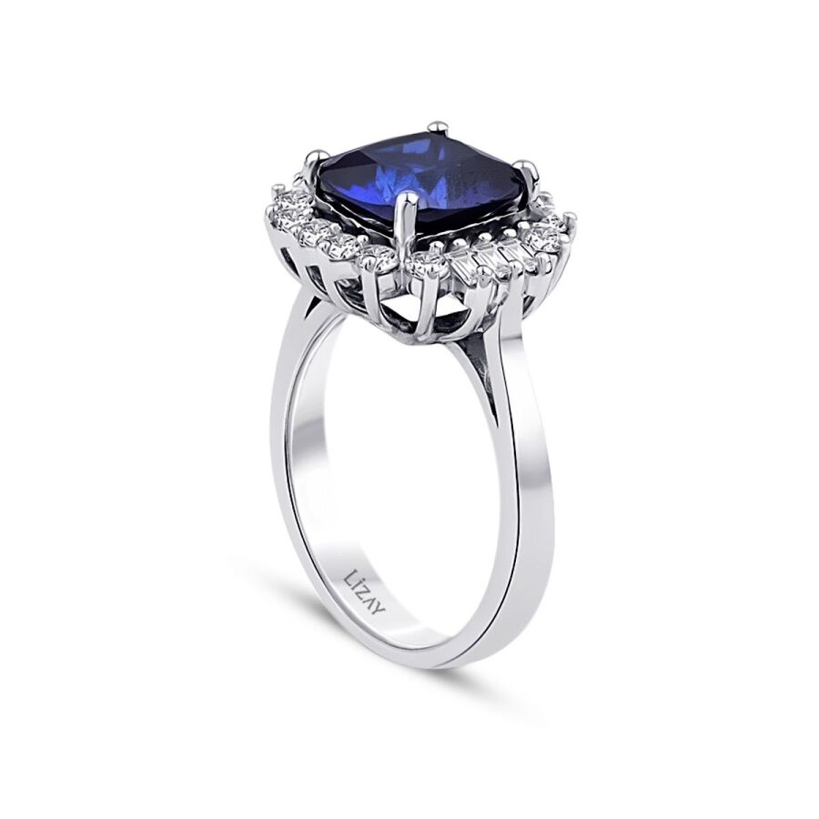 4,16 Carat Diamond Baguette Sapphire Ring