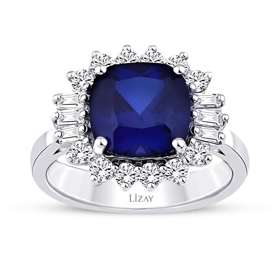 4,16 Carat Diamond Baguette Sapphire Ring