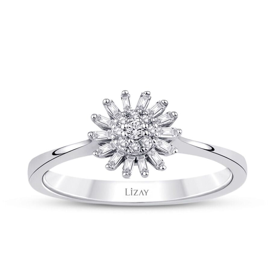 0,12 Carat Diamond Flower Baguette Ring
