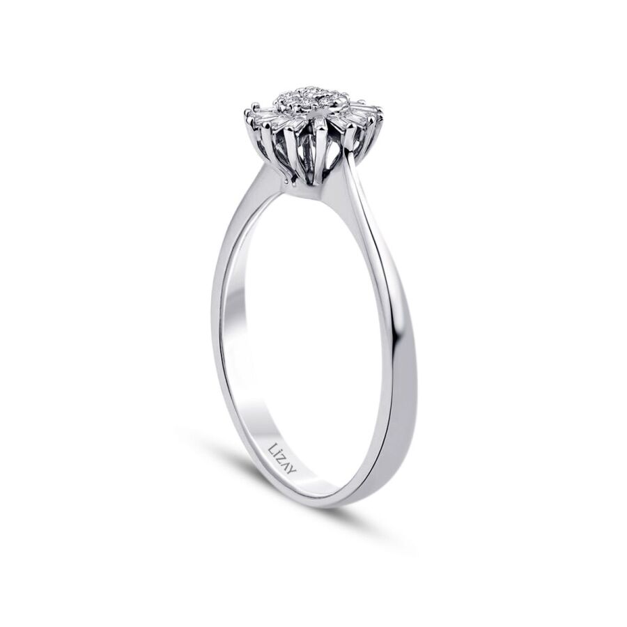0,12 Carat Diamond Flower Baguette Ring