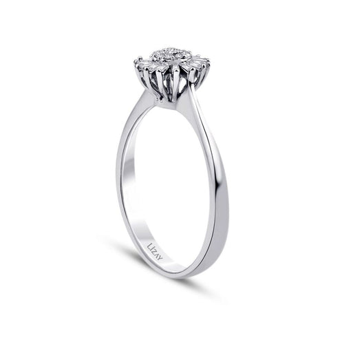 0,12 Carat Diamond Flower Baguette Ring