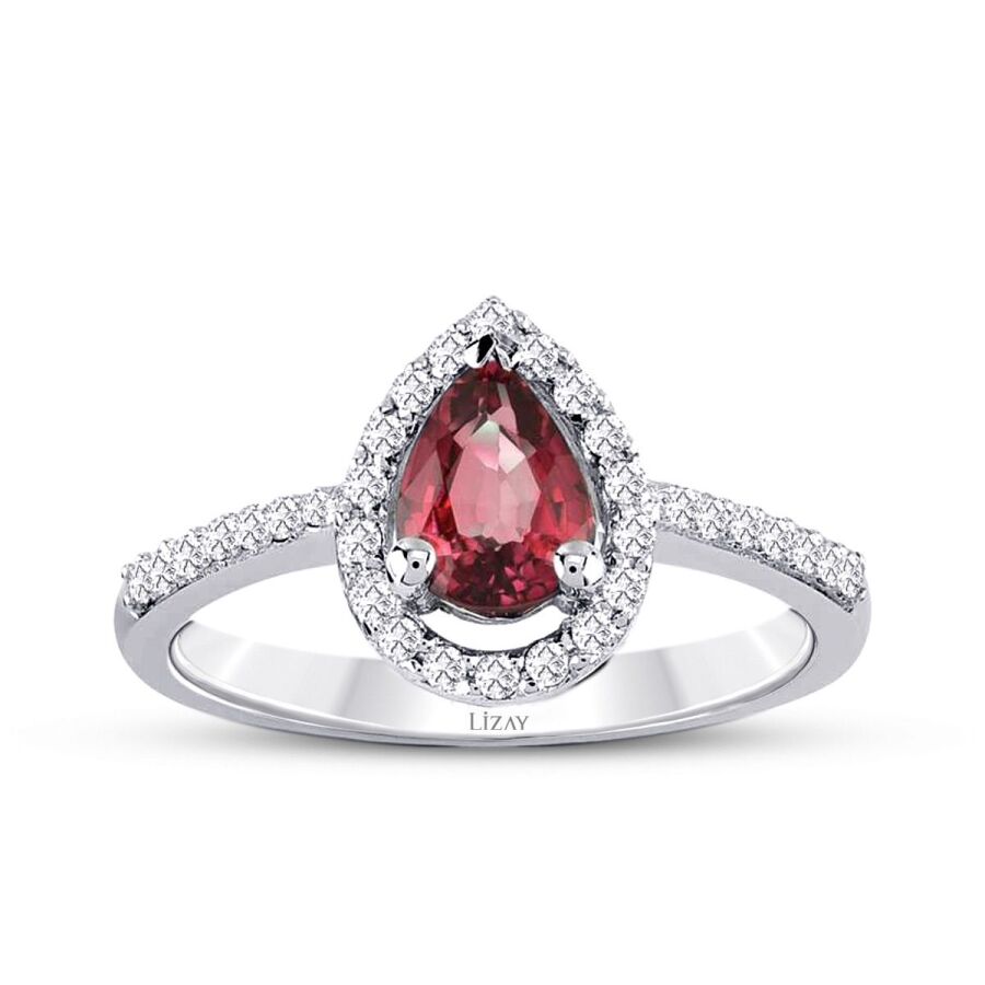 0,83 Carat Diamond Pear Ruby Ring