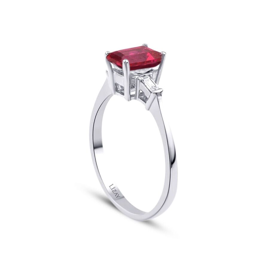 1,20 Carat Diamond Baguette Ruby Ring