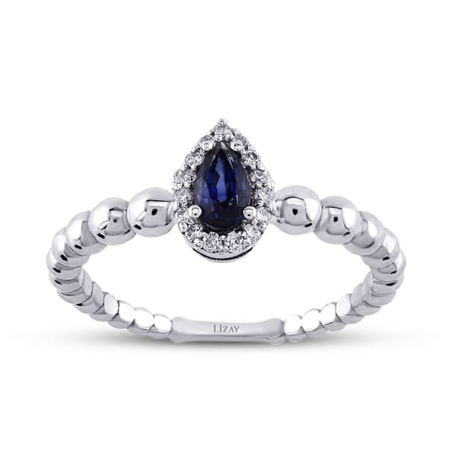 0,43 Carat Diamond Pear Sapphire Ring