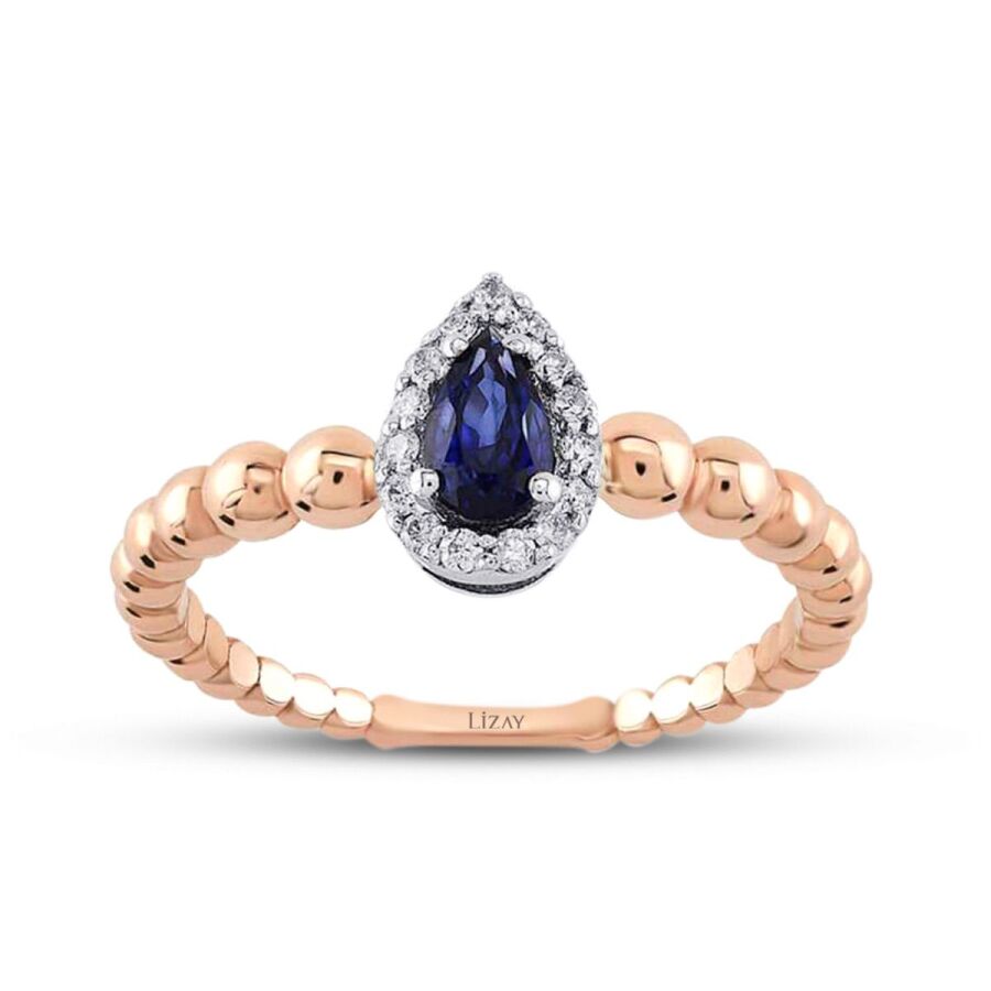 0,34 Carat Diamond Pear Sapphire Ring