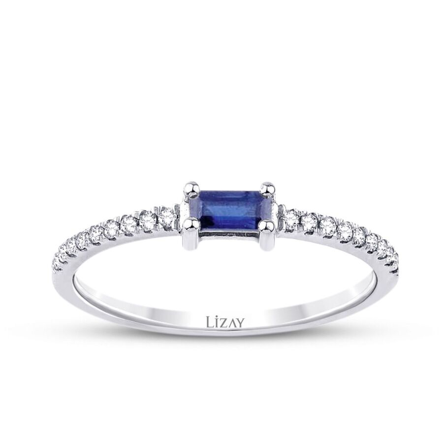 0,22 Carat Diamond Sapphire Emerald Cut Ring
