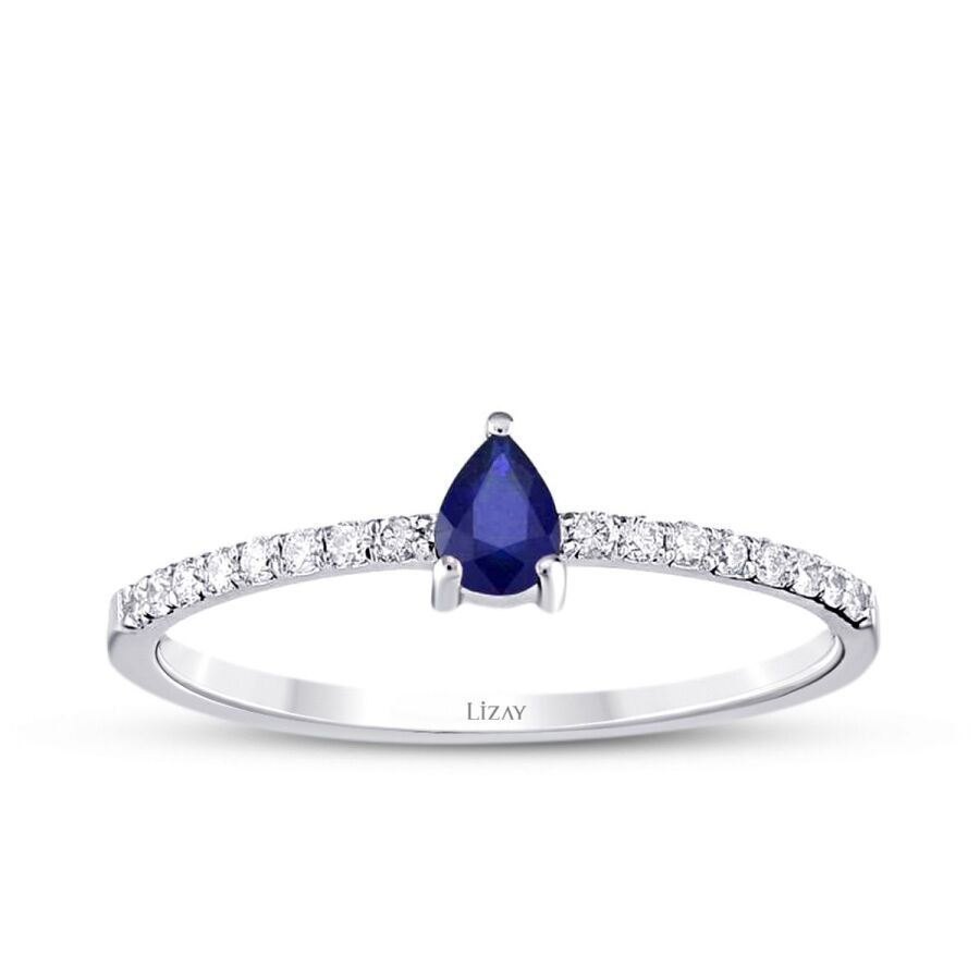 0,36 Carat Diamond Pear Sapphire Ring