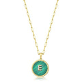 Gold Green Enamel Letter Necklace