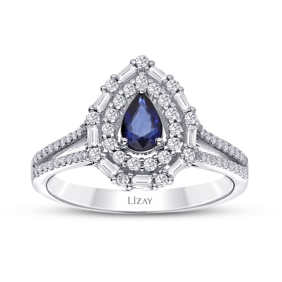 1,30 Carat Diamond Pear Sapphire Ring