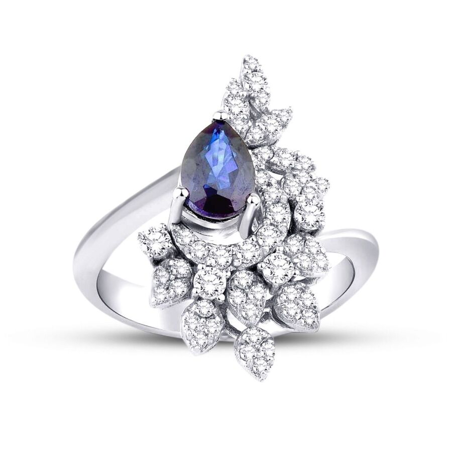 1,28 Carat Diamond Pear Sapphire Ring