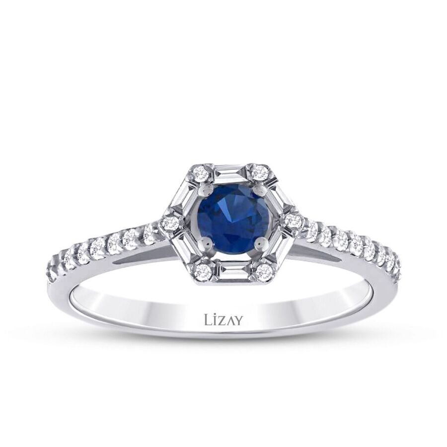 0,61 Carat Diamond Baguette Sapphire Ring