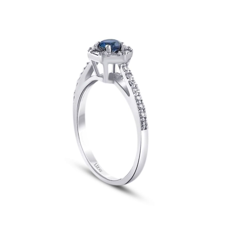 0,61 Carat Diamond Baguette Sapphire Ring