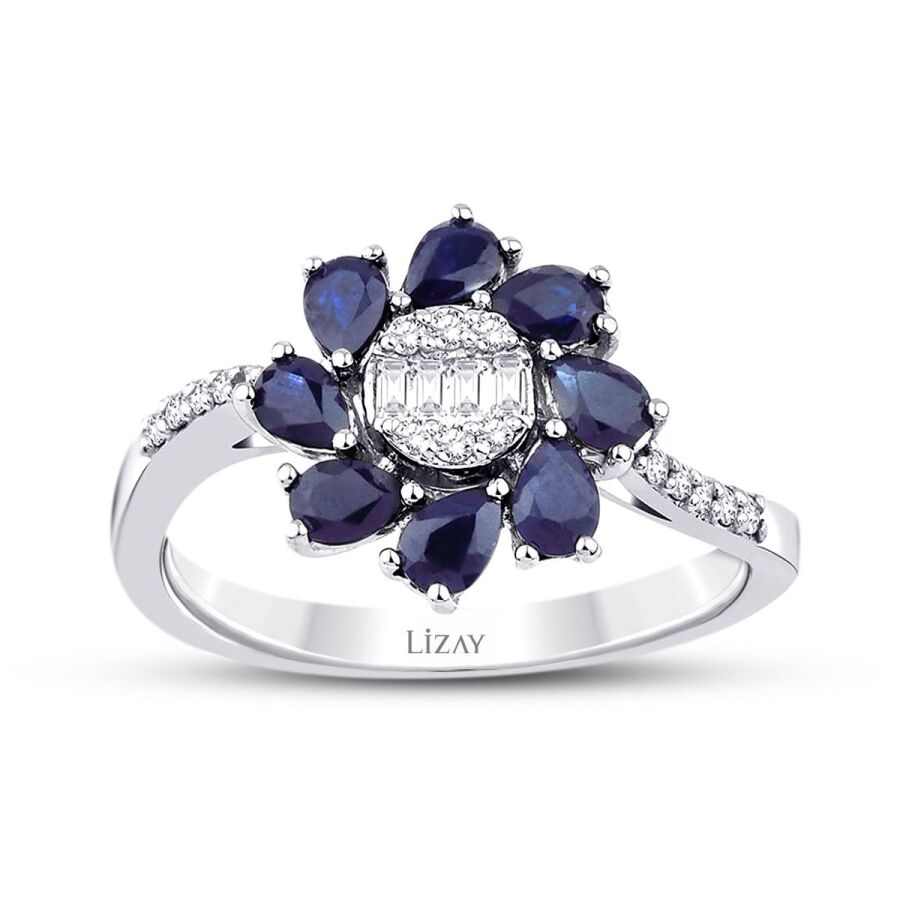 1,26 Carat Diamond Sapphire Ring