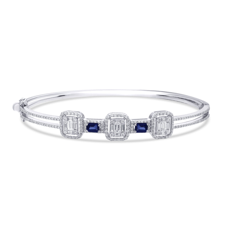 1,84 Carat Diamond Baguette Sapphire Bangle